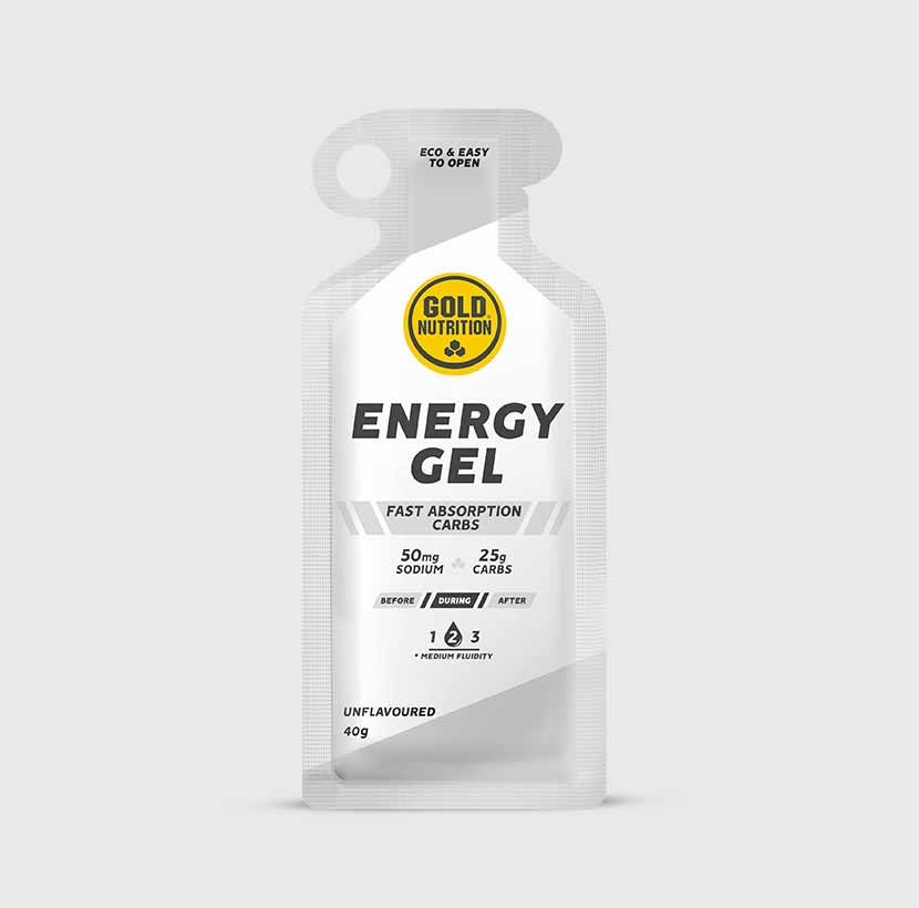 GoldNutrition energy gel container, a vitamin and supplement product designed for quick energy boost during physical activity.