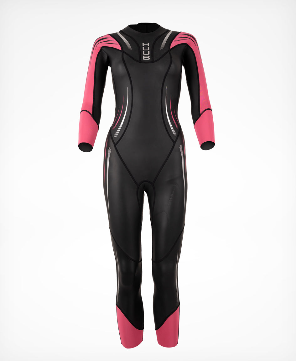 HUUB Surface Wetsuit Fluo Pink women’s open water suit, high-visibility arms & cuffs, and maximum flexibility panels