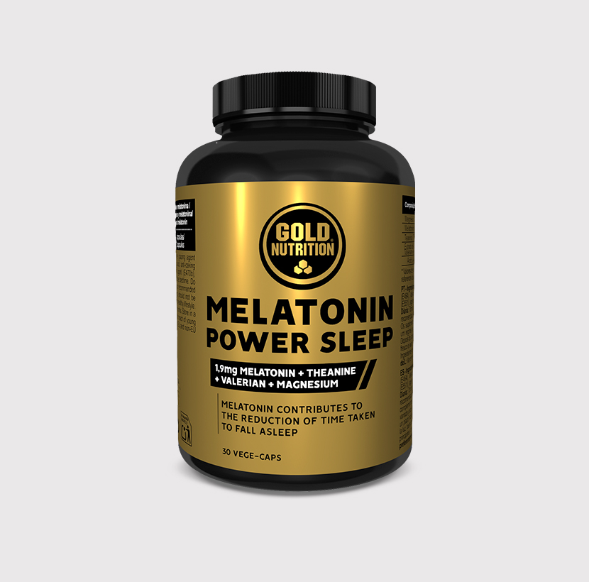 GoldNutrition Melatonin Power Sleep supplement bottle with capsules, designed to promote restful sleep and relaxation.