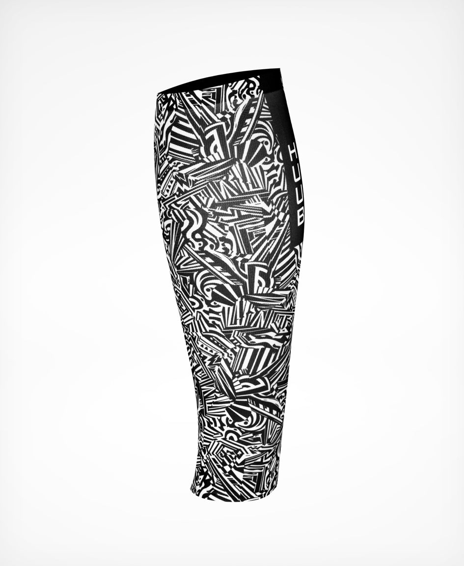HUUB 3:Sixteen Aero Calf Sleeve Black White, pair, patented Aero-Bridge tech, Sub7 Sub8, up to 12W saved.