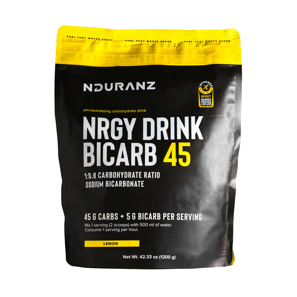 Nduranz Energy Drink Bicarb 45 can featuring a sleek design with vibrant branding and a tab open ready to pour.