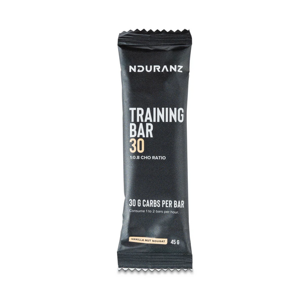 Nduranz Vanilla Nut Nougat Energy Bar with 30g carbohydrates, single-serve training bar for active nutrition.